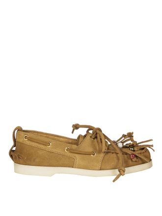 Golden Goose Brown Suede Fringe Beaded Flats