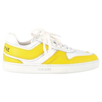Celine Pre-owned Womens Trainer Low-Top Sneakers in Yellow and White Calf Leather - Size EU 38