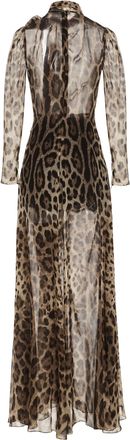Dolce & Gabbana Leopard-Print Silk Dress - Brown