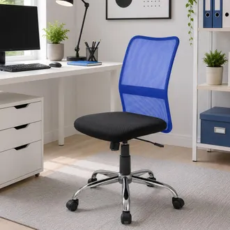 Dmora Silla De Oficina Dana, Silla De Trabajo De Malla, Asiento De Oficina Ergon&oacute;mico, 57x46h90/100 Cm, Negro Y Azul - Dmora