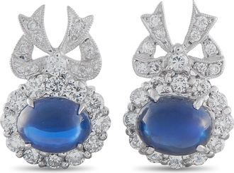 Luxury Bazaar 14K White Gold 1.84 ct Diamond and 6.29 ct Sapphire Bow Earrings MF05-010626