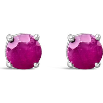 House of Brilliance 925 Sterling Silver 3.5 MM Created Birthstone Solitaire Stud Earrings in Pink Ruby at Nordstrom