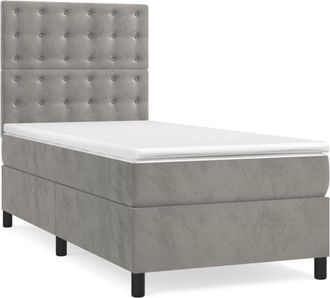 vidaXL Cama Box Spring Colch&oacute;n Y Led Terciopelo Gris Claro 80x200 Cm Vidaxl