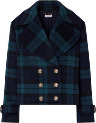 Liu Jo Korte double-breasted jas met ruitpatroon - Dames - Jassen - Blauw - Maat: M Wol