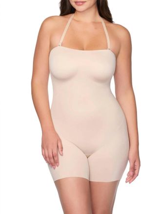 TC Fine Intimates Dress Rehearsal Strapless Mid-Thigh Shaping Bodysuit In Beige