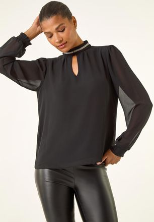 Roman Sparkly Trim High Neck Top