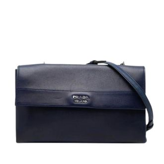 Prada Pre-owned Cross Body Bags, female, Blue, Size: ONE SIZE Pre-owned Leather Flap Chain Shoulder Bag