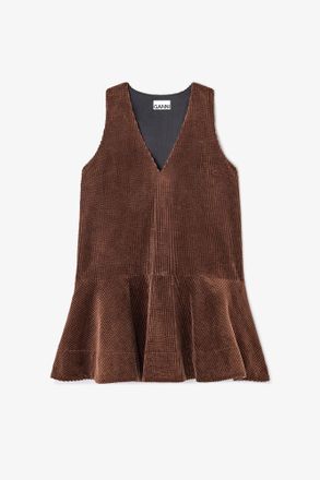 Ganni Brown Corduroy Mini Dress - Size 10/12 Organic Cotton