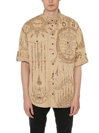 Dsquared2 Mens Print Cotton Shirt - Tan Metal - Size EU 48 (Mens)