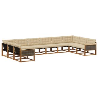 vidaXL Conjunto De Sof&aacute;s De Exterior Con Coj&iacute;n 10 Pcs Natural Y Beige Vidaxl