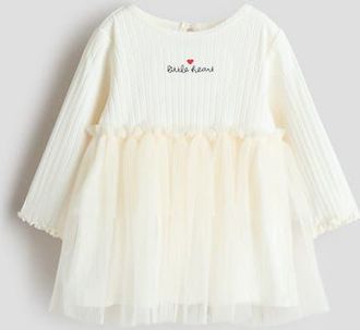 H&M Tulle-skirt Pointelle Dress in Cream/little Heart at Nordstrom, Size 12M