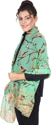 World of Shawls Winter Christmas Robin Bird Print Girls Lady Women Colorful Long Cute Scarf Wraps Shawl Soft Scarves Maxi (150 Green)