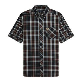 Fred Perry Tartan Poplin Shirt M2434 102 - Heren - Korte mouwen Overhemden - Zwart - L - Katoen - Overhemden