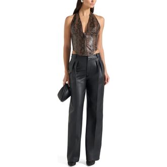 Mani&egrave;re De Voir Sloane Python Halterneck Corset Top in Brown at Nordstrom, Size 12