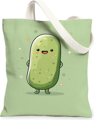 Generic Cute Vegetable Canvas Tote Bags, Fun Pickle Pattern Reusable Grocery Bags, Lightweight Washable Shoulder Strap Canvas for S, Green, 13x15 Inch