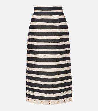 Zimmermann Rebellion striped linen midi skirt