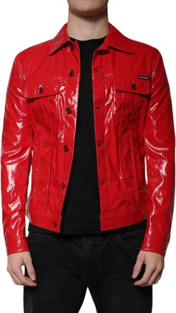 Dolce & Gabbana Red Polyester Button Down Collared Mens Jacket