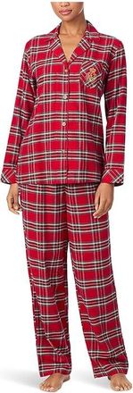 Lauren Ralph Lauren Long Sleeve Brushed Twill Notch Collar PJ Set Womens Pajama Sets Red Plaid 1 : XL (US 16-18), Twill/Rayon/Cotton