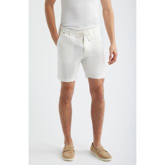 BOSS Kane Flat Front Linen Blend Drawstring Shorts in White at Nordstrom, Size 34