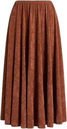 Alberta Ferretti Rokken, Dames, Oranje, S, Leer, Geplooide Midi Rok in Lichtgewicht Fluweel