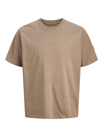 Jack & Jones Kurzarmshirt JACK & JONES JCOPOINT BADGE TEE SS CREW NECK, Herren, Gr. XS, desert taupe detail:jj, Jersey, Obermaterial: 100% Baumwolle, unifarben, re