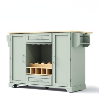 Urban Meuble Carrito isla de cocina extensible verde pastel, botellero