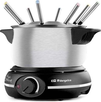 Orbegozo Fondue El&eacute;ctrica Fdr 14, 1,4 Litros De Capacidad, Olla Extra&iacute;ble De Acero Inoxidable, Regulador De Temperatura, 8 Tenedores De Fondue, Tapa Antisalpic