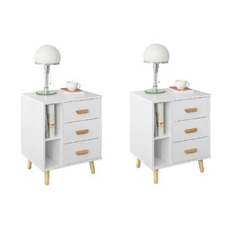 SoBuy Set De 2 Mesitas De Noche Con 3 Cajones Y 3 Estantes Mesa Auxiliar Mesita Para Sal&oacute;n Comedor Blanco L48xp40xh60 Cm Fbt95-wx2 Sobuy Es