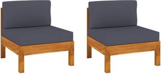 vidaXL Sof&aacute; Central 2 Piezas Cojines Gris Oscuro Madera De Acacia Vidaxl