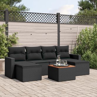 vidaXL Vidaxl - Set De Comedor De Jard&iacute;n 7 Pzas Y Cojines Rat&aacute;n Sint&eacute;tico Negro