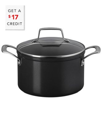 LE CREUSET Essential Ceramic 4Qt Non-Stick Stockpot With Glass Lid With $17 Credit