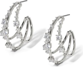 Nadri Everleigh Cubic Zirconia Three Hoop Earrings in Rhodium at Nordstrom