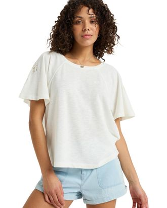 Roxy Shirttop ROXY Time For Palm Tree, Damen, Gr. XL, beige (egret), Obermaterial: 60% Walkfrottier, 40% Microfaser;, Tops Shirttop