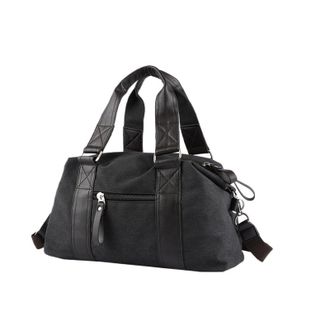 Generic Compatible For Vintage Canvas Leather Men Travel Bags Carry On Luggage Bag Duffel Handbag Tote Large Weekend(C-Black-22L)