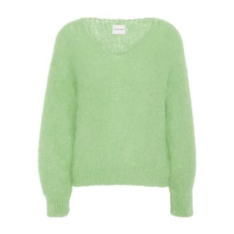 Americandreams Milana LS Mohair Knit - Dames - V-hals truien - Groen - M - Wol - Truien & Vesten