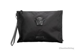 Versace Versace Large Black Nylon Fabric Medusa Convertible Pouch Clutch Wristlet Womens Bag