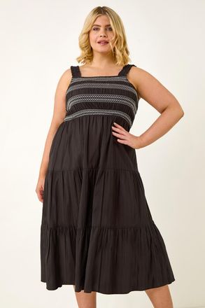 Roman Strappy Shirred Midi Dress