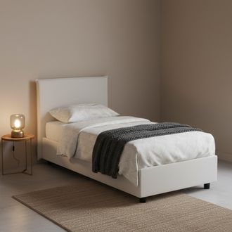 Talamo Italia Dmora - Cama Individual Daram, Cama Contenedor Con Tapizado En Ecopiel, 100% Made In Italy, Apertura Lateral, Adecuado Para Colch&oacute;n Cm 80x190, Blanco