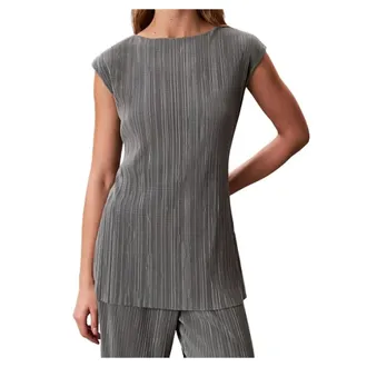 Calvin Klein Blouses, female, Gray, Size: XS Plisse Tunic