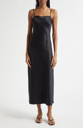 Toccin Lou Lou Satin Slipdress in Jet at Nordstrom, Size Xx-Small