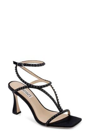 Badgley Mischka Gianni Ankle Strap Sandal in Black Satin at Nordstrom Rack, Size 6