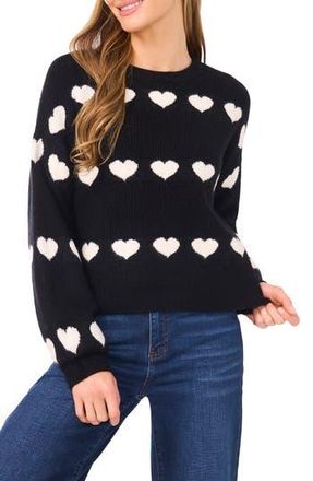 CeCe by Cynthia Steffe Heart Jacquard Crewneck Sweater in Rich Black at Nordstrom Rack, Size Xx-Small