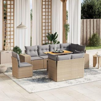 vidaXL Set De Sof&aacute;s De Jard&iacute;n 9 Pzas Con Cojines Rat&aacute;n Sint&eacute;tico Beige Vidaxl