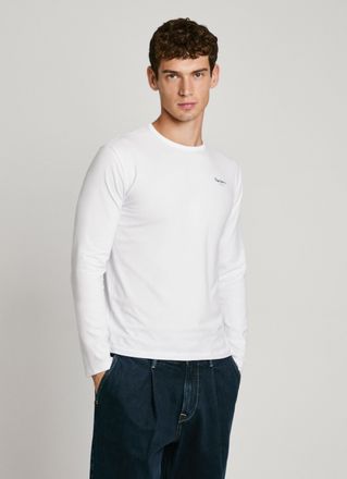 Pepe Jeans London Langarmshirt PEPE JEANS, Herren, Gr. XXL, weiss (wei&szlig;), Jersey, Obermaterial: 95% Baumwolle, 5% Elasthan, slim fit normal, Rundhals, Shirts Langarmshi