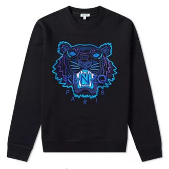 Kenzo Mens Tiger Print Blue Sweatshirt - Black and, Size: Large Cotton - Size Large