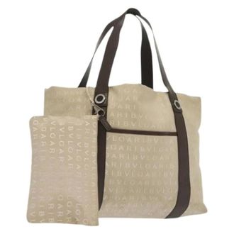 Bulgari Tweedehands Canvas handtassen - Dames - Pre-owned - Beige - Maat: ONE Size Leer