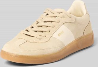 HUGO BOSS Low Top Sneaker aus echtem Rindsleder Modell BRENTA_TENN in Beige, Gr&ouml;&szlig;e 36