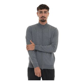 HUGO BOSS Hugo, Cardigans, male, Gray, Size: S Wool Cardigan with Zip Lock