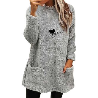 Generic Womens Plush Jumpers Long Sleeves Ladies Jumpers Plush Top for Women UK Lightweight Ladies Sweater Soft Comfortable Plain Fleece Pullover Solid Color 