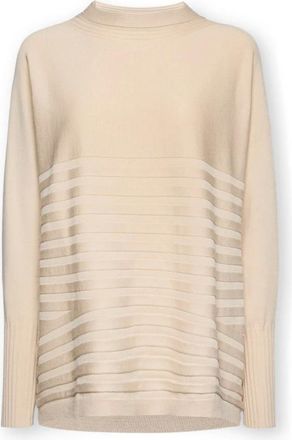 Elena Miro Truien & Vesten, Dames, Beige, XS, Polyester, Viscose Trui met Streepjes en Col